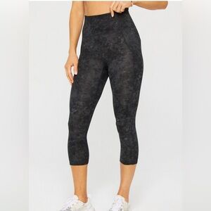 Fabletics Oasis PureLuxe High-Waisted Black Marble Capri Leggings